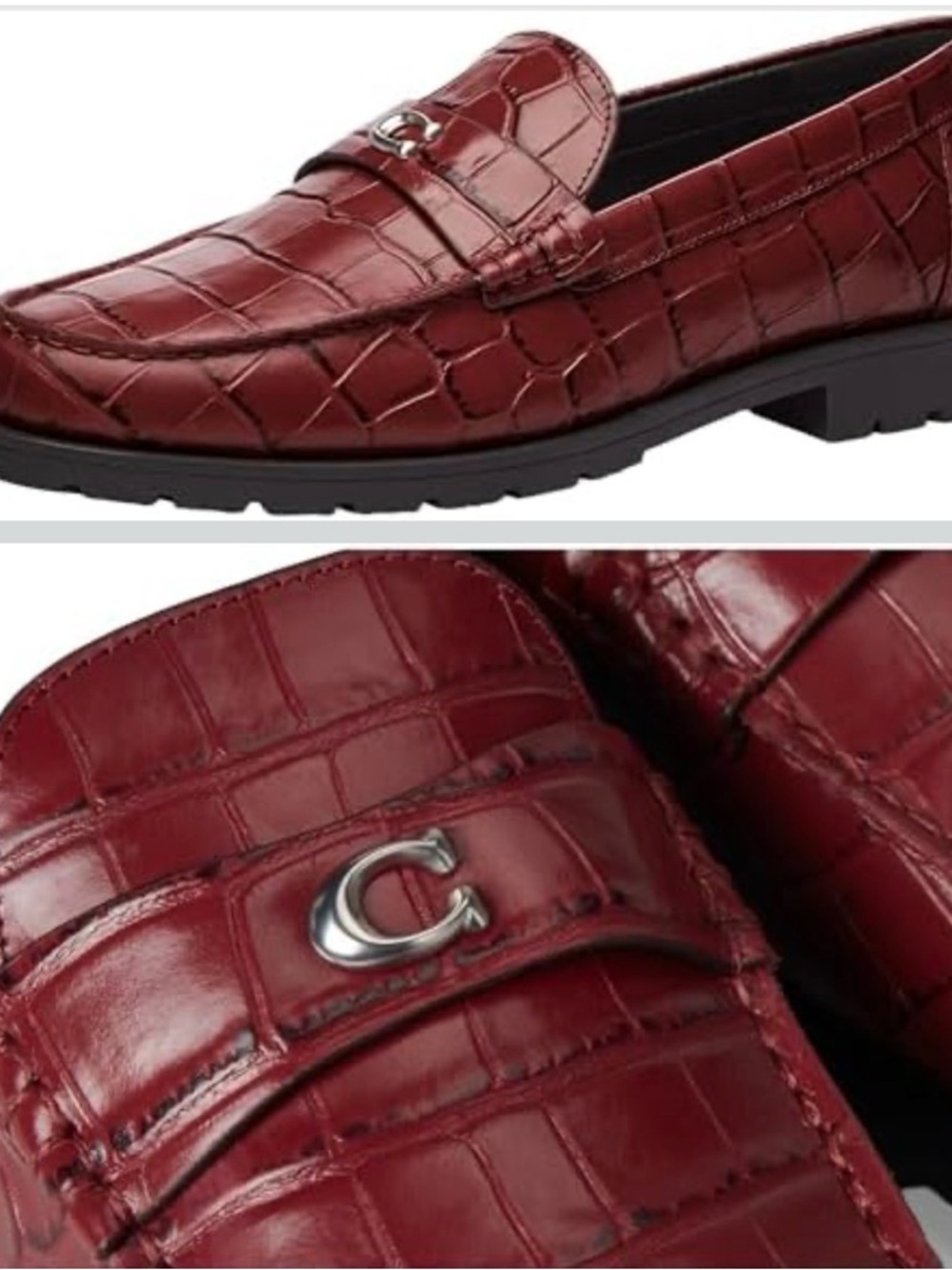 Coach Women’s Jocelyn loafer Burgundy Croc-Embossed Slip-On - Picture 3 of 9
